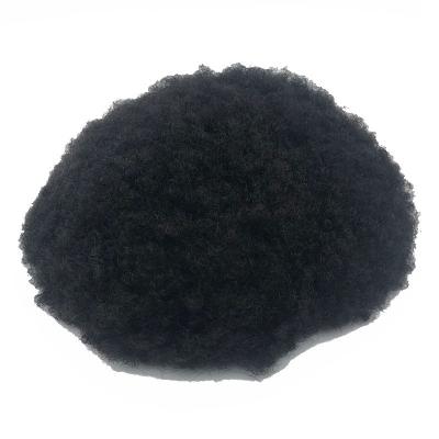 China Remy Hair High Density Adhesive Afro Curl PU Lace Hair Replacement System Toupee for Black Men zu verkaufen