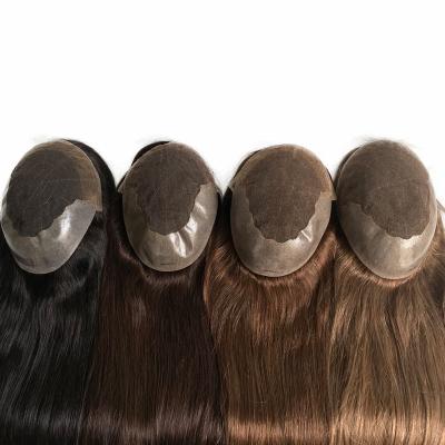 Κίνα 20 Inch Light Brown Highlights Human Remy Hair Toppers Brazilian Hair Toupee Lace PU Base προς πώληση