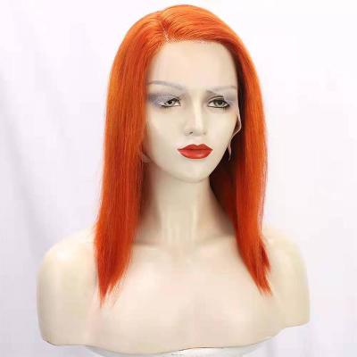 China 12inch Natural Straight HD Lace Frontal Wigs with Orange Color No Tangling or Shedding for sale