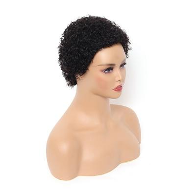 China Short Afro Curly Brazilian Hair Machine Made Pixie Wig Natural Color for Black Women for sale