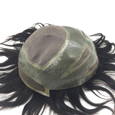 China Cuatro ojos Material de base encaje suizo Frente cabello virgen humano toupe para hombres 110% densidad en venta