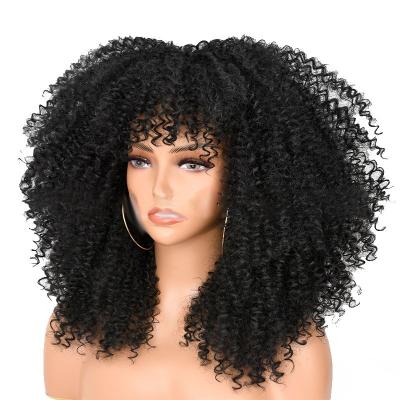 China Light Brown Bouncy Curly Human Hair Wigs with Bangs Peruvian Remy Afro Kinky Curls for sale