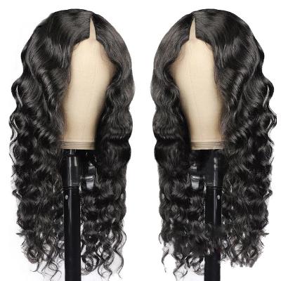 China Loose Wave V Part Wigs Online with Natural Hairline and Full Machine Made Double Drawn for sale