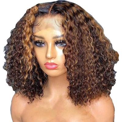 Cina 8inch HD Lace Front Peruvian Water Wave Short Blunt Cut Curly Bob Capelli Umani Parrucche fo in vendita