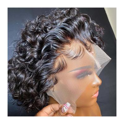 China 8inch Human Hair Wigs 360 Lace Front Pixie Curls Wig for Soft and Shiny Hair for sale