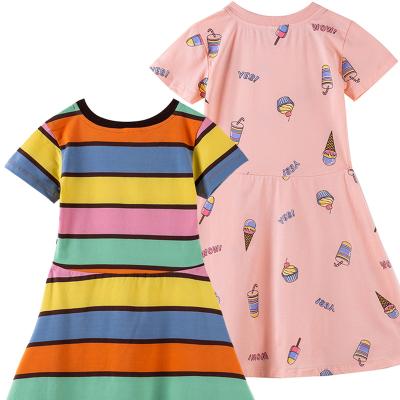 China Washable 2-12 Years Kids Knit Rocket Dress For Girls Summer Ice-row Pattern Print Shortsleeve Girls Dresses With Pockets for sale