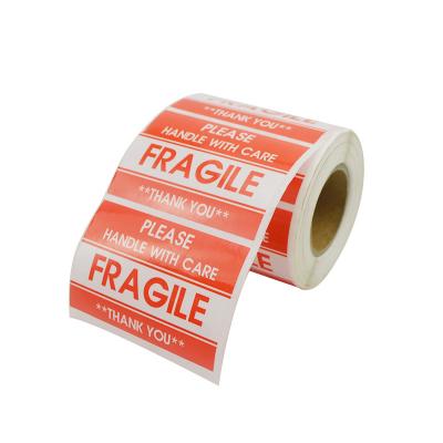 China Scratch Off Gloss Wholesale Lamination Waterproof Self Adhesive With Caution Label Sticker Fragile Red Rolls For Shipping for sale