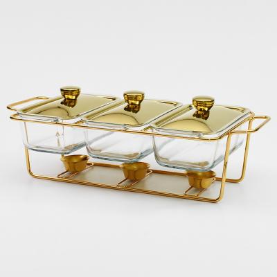 China Luxury Golden Wedding Party 1.3L/1.5L Chafing Dish Hotel Serving Dish Gold Buffet Food Warmer Eco-friendly for sale