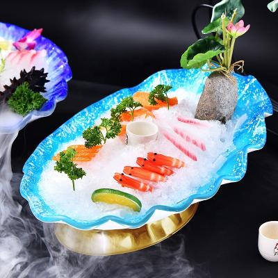 China Viable High End Salmon Seafood Restaurant Creative Sushi Art Tableware Round Dish With Dry Ice Dish Household Tableware Special Dish for sale