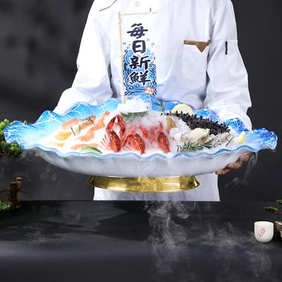 China 2022 New Creative Sashimi Ice Plate Big Dish Salmon Plate Fish Raw Special Seafood Dish Viable High End Dry Ice Tray Creative Tableware for sale