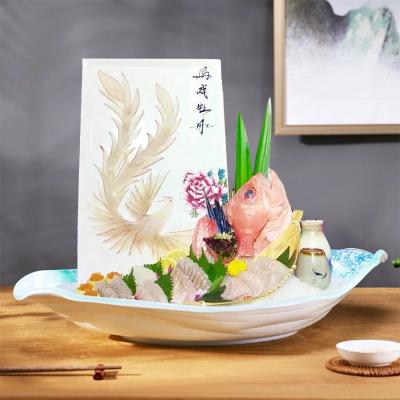 China Sustainable High-end Salmon Seafood Laying Made Sashimi Ice Dish Fish Sashimi Creative Tableware Flat Dish Special Dry Ice for sale