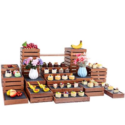 China 2022 Selling Dessert Display Table Hot Chinese Decoration Buffet Sushi Table Coffee Break Meal Rack Wooden Cold Cake Snack Rack YC0026 for sale