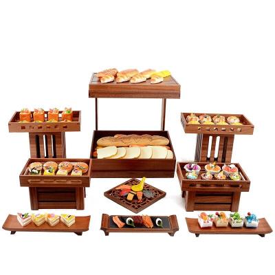 China Wooden Chinese Wooden Buffet Display Decoration Table Dessert Meal Cake Table Dessert Stand Sushi Coffee Break Cold Dish for sale