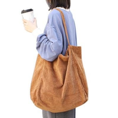 China Factory Price Reusable Foldable Handled Corduroy Canvas Tote Shopping Female Casual Bags For Women for sale