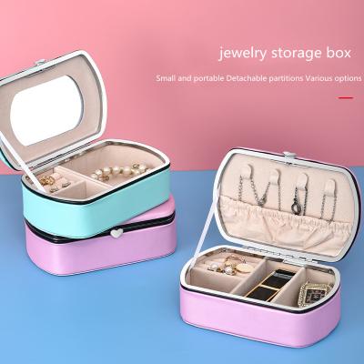 China Hot Sale Women Girls Women Girls Earrings Ear Stud Box Organizer Portable Jewelry Storage Case PU+Velvet Leather Small Jewelry Mirror Boxes travel for sale