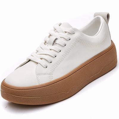 China Korean version of breathable 2022 new style ladies casual low-top small white shoes round the toe platform lace-up soft genuine leather shoes for sale