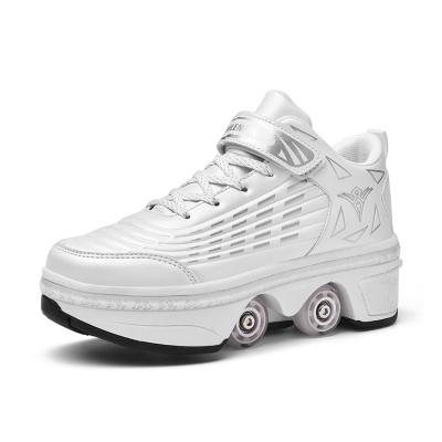 China Fashion Trend Trend Shoes With 4 Retractable Wheels Deformation Roller Stripe 2 Invisible Shoes In 1 Pulley Removable Skates for sale