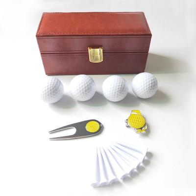 China Promotional Gifts Golf Leather Customized PU Logo Accepted Golf Souvenirs Box Set Including Golf Ball, Tee, For Repair Tool And Ball Marker for sale