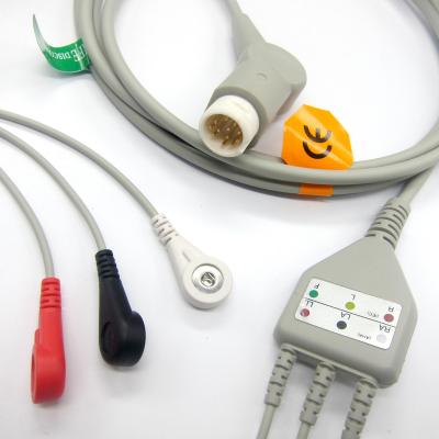 China Wholesale One Piece TPU ECG Cable With 3 Leads , Snap , Phili 12 Pin ECG Cable for sale