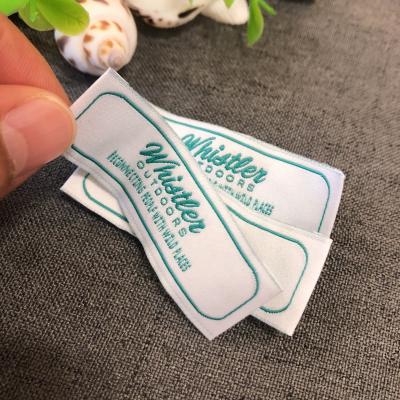 China Fashion washable high quality garment woven label with own logo 100 end fold apparel neck labels label for T-shirts for sale