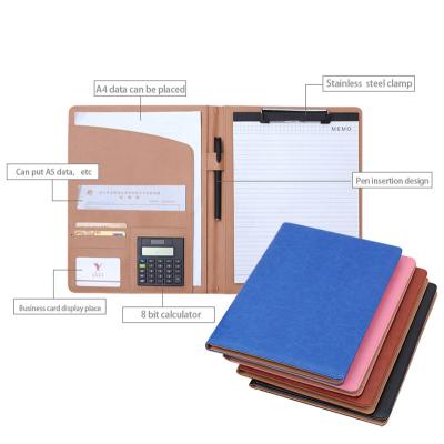 China Multifunctional Convenient PU A4 Folder Leather Folder With Calculator Costom Conference Document File Folder With Pen Holder And Card Holder for sale