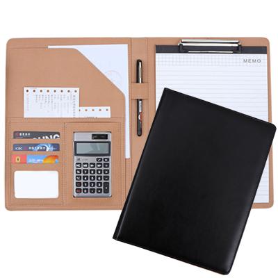 China Convenient High Quality Custom PU A4 Business Document Organizer Diary /Portfolio Leather Folder with Calculator and Notepad for sale