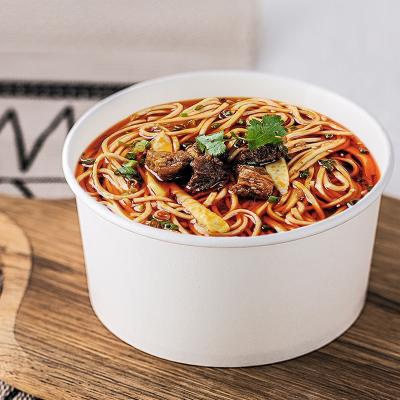 China 500 750 1000 1300 1500ml Kraft Disposable White Black Paper Salad Bowl Container With PP PET OPS Lid Cover for sale