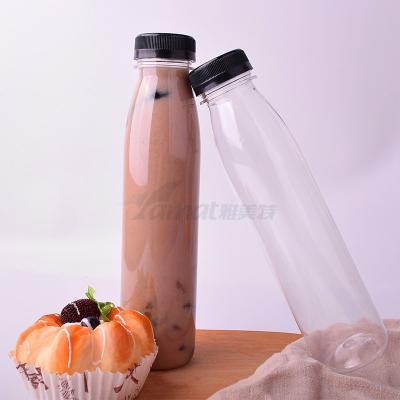 China 300ml 360ml disposable plastic juice bottle jar with black lid for sale