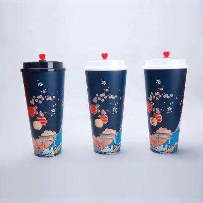 China Disposable full printing in mold injection 360ml 500ml 700ml take away beverage drink pp recycled transparent plastic cup for sale