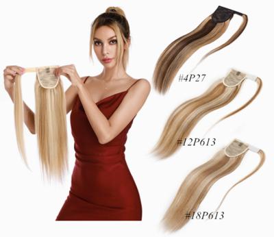 China Silky Straight Wave Ready To Ship Benehair Seamless Clip In Ponytails Ombre #12P613 #4P27 #18P613 Straight Ponytail Wave Wig Hair Extensions for sale