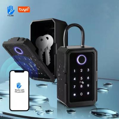 China Outdoor Waterproof Wall Mounted Tuya TTlock Home Office Hotel Key Box Apartments Home Fingerprint Smart Digital WiFi Key Storage Box for sale