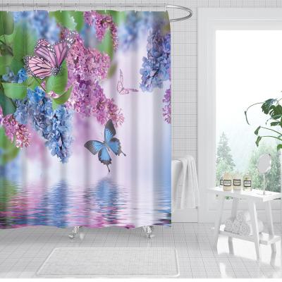 China Modern Viable 3D Printing Forest Shower Curtain Green Plant Tree Scenery Bath Curtain with Hooks for Bathroom Waterproof Landscape for sale