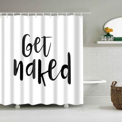 China Cute Funny Viable Shower Curtain Get Gray Background White Word Machine Trendy Naked Washable Bathroom Curtain Decor Set With Hook for sale