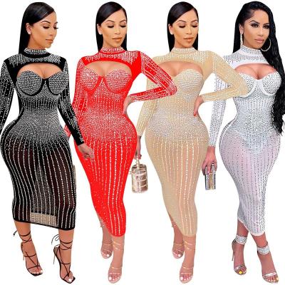 China Sexy Product A027 Long Sleeve Party Club Wear Rhinestone Evening Dresses Breathable Hot Selling Trending Party for sale