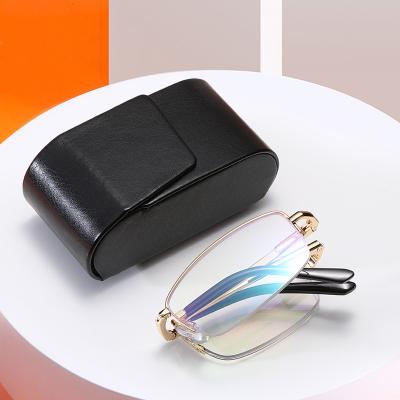 China Half Rim Reading Glass Vintage Metal Frames Anti Blue Light Retro Cut Out Foldable Eye Reading Glasses With Package Case for sale