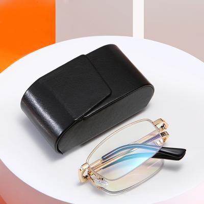 China Luxury Classic Thin Frames Metal Bluelight Blue Light Reading Glasses Anti Blocking Foldable Reading Glasses With Case for sale