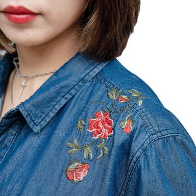 China Anti-Shrink Accept OEM Design Logo Women Denim Fabric Flower Long Sleeve Casual Straight Jean Jacket Autumn for sale