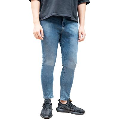 China QUICK DRY OEM Do Old Design Blue Denim Fabric Cut Ninth Pants Mens Slim Empty Jeans With Custom Logo Man Pants for sale