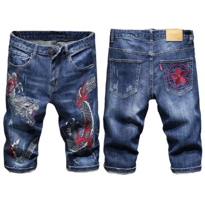 China Men's QUICK DRY Chinese Style Embroidered Lattice Shorts With Dragon Pattern Jeans Which Can Be Youth Pants Mass Customized Casual Denim for sale