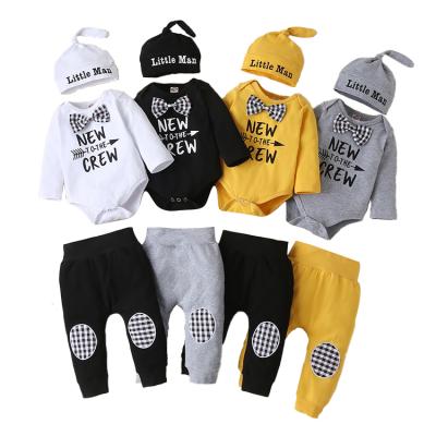 China Winter Casual Children's Autumn Wear Boys Long Sleeve Letter Printed Khaki Embroidered Three-Piece Set Pants Hat for sale