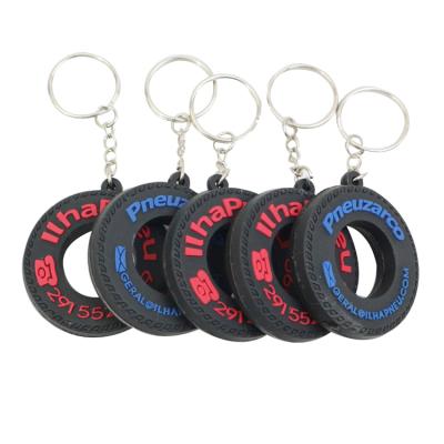 China Amerpromo Eco-friendly Car Material Soft Rubber Material Automotive Key Chain Wheel 3D Key Chain Ring for sale