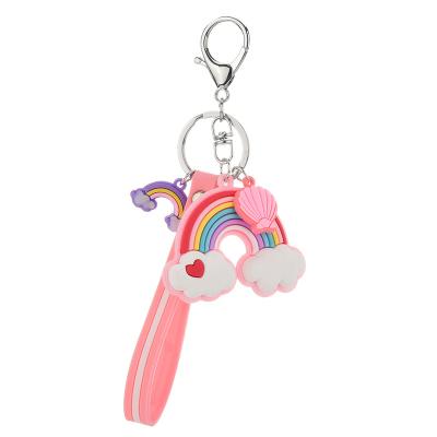 China Amerpromo Key Chain Eco-Friendly Soft Rubber Material Rainbow Shape Key Chain With Shell Bell Chrysanthemum Gifts For Girls Or Pendants For Girl Bags for sale