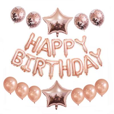 China Eco-Friendly Material Amerpromo Rose Gold Happy Birthday Balloons 16inch Letters Banner Birthday Party Supplies and Decorations for Girls and Women for sale