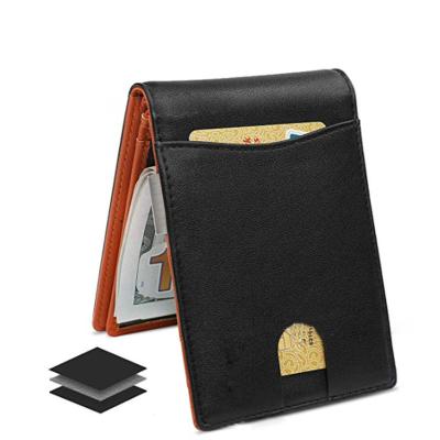 China RFID Front Pocket Wallets High Quality RFID Blocking Men's Bifold Credit Card Money Slim Clip Leather Wallet Stand for sale