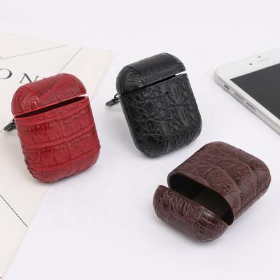 China Exquisite Handmade Brown Red Custom Protective Case Cover Genuine Leather Earphone Case for sale