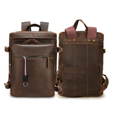 China Custom RFID OEM Vintage Whip Crazy Horse Leather Backpack Bags Genuine Leather Men Backpack Manufacturer for sale