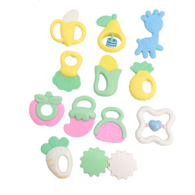 China Toy Huiye Wholesale Soft Baby Teether Food Grade Silicone Baby Rattle Teether Toy Set Teether Toys Baby for sale