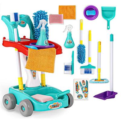 China Plastic PP Huiye Children Pretend Toy Baby Role Play Game Emulational Cleaning Set Cleaning Game House Trolley Cleaning Set for sale