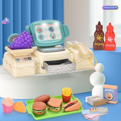 China Huiye Hot Sale 36PCS Pretend Game Shopping Children Toys Hamburg Fast Food Store Supermarket Cashier Toy With Scanner 328-5 for sale