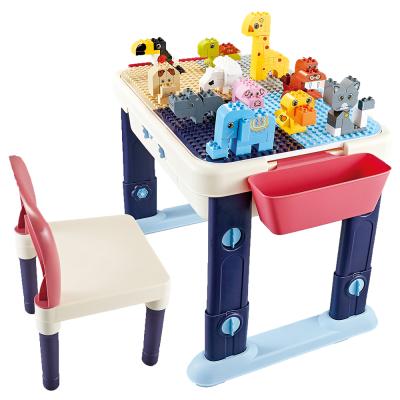 China Creative Building Toy Huiye Baby Intelligence DIY Assembly Building Block Table For KIS With Chair for sale